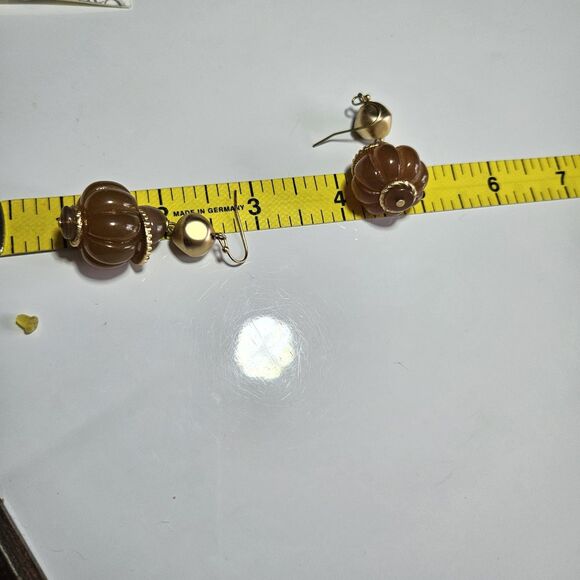 Cato Gold Tone Chunky Tan Beaded Dangling Earrings - Picture 10 of 14